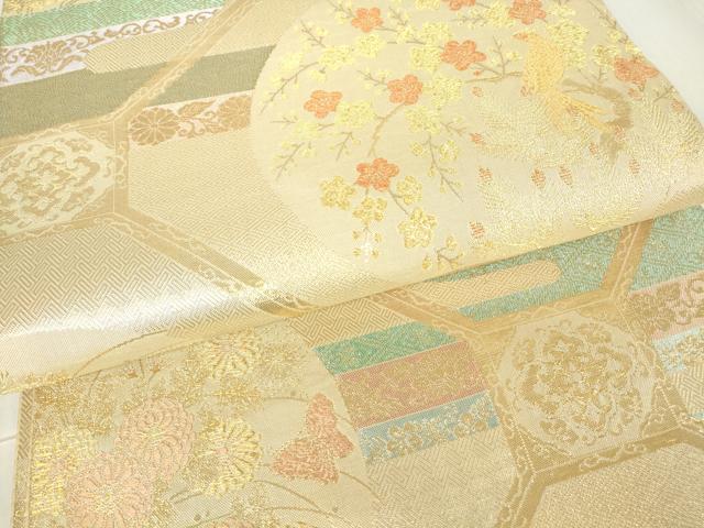 平和屋着物▼六通柄袋帯　蜀江花鳥丸文　金糸　正絹　逸品　DAAX3663az