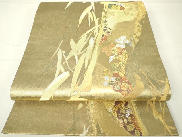 平和屋着物▼六通柄袋帯 吉祥竹 金銀糸 引箔 正絹 逸品 DAAX3669az
