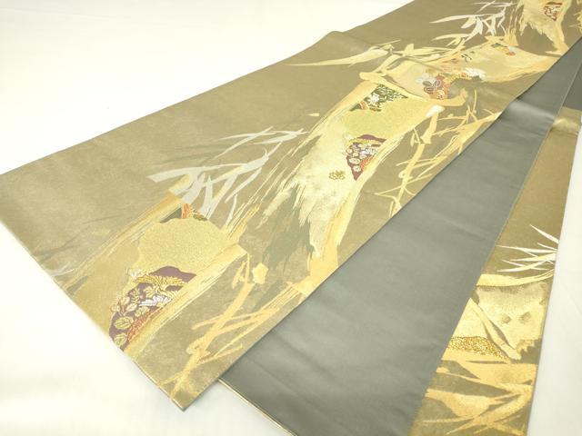 平和屋着物▼六通柄袋帯 吉祥竹 金銀糸 引箔 正絹 逸品 DAAX3669az