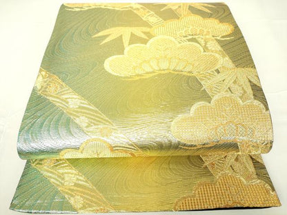 平和屋着物▼西陣　六通柄袋帯　笹竹松文　金糸　正絹　逸品　DAAX3702az