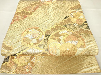 平和屋着物▼六通柄袋帯 花蝶丸文 金糸 正絹 逸品 DAAX3706az