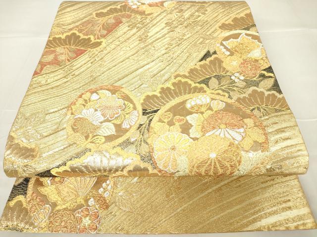 平和屋着物▼六通柄袋帯 花蝶丸文 金糸 正絹 逸品 DAAX3706az