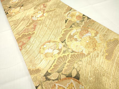 平和屋着物▼六通柄袋帯 花蝶丸文 金糸 正絹 逸品 DAAX3706az