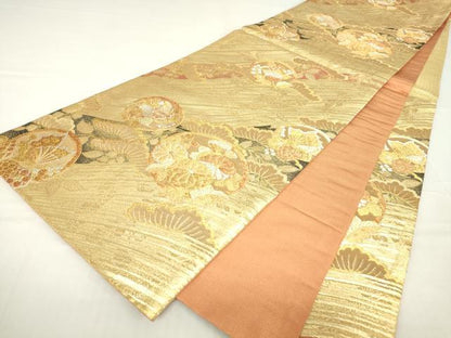 平和屋着物▼六通柄袋帯 花蝶丸文 金糸 正絹 逸品 DAAX3706az