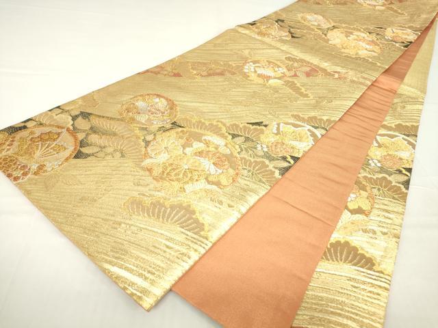 平和屋着物▼六通柄袋帯 花蝶丸文 金糸 正絹 逸品 DAAX3706az