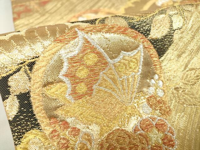 平和屋着物▼六通柄袋帯 花蝶丸文 金糸 正絹 逸品 DAAX3706az