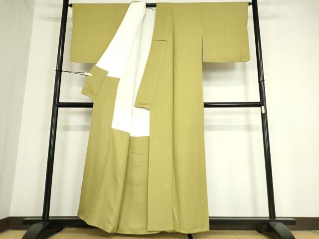 平和屋着物●上質な色無地 菊地紋 青朽葉色 正絹 逸品 DAAX3808az