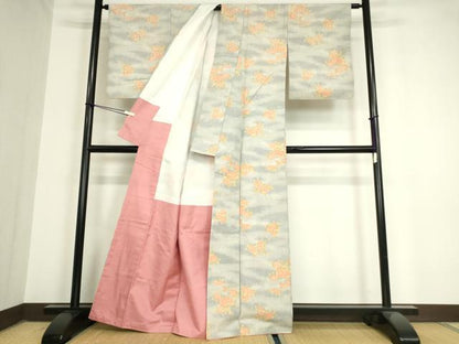 平和屋着物●小千谷紬　草花文　正絹　逸品　DAAX3814az