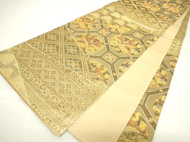 平和屋着物▼六通柄袋帯　蜀江花鳥文　金糸　正絹　逸品　DAAX3952az