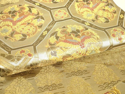 平和屋着物▼六通柄袋帯　蜀江花鳥文　金糸　正絹　逸品　DAAX3952az