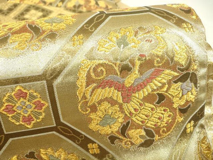 平和屋着物▼六通柄袋帯　蜀江花鳥文　金糸　正絹　逸品　DAAX3952az