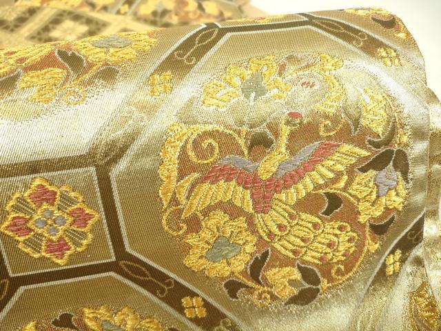 平和屋着物▼六通柄袋帯　蜀江花鳥文　金糸　正絹　逸品　DAAX3952az