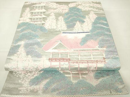 平和屋着物▼六通柄袋帯　プラチナ箔九百錦　名所清水寺　正絹　逸品　DAAX3990az