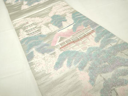 平和屋着物▼六通柄袋帯　プラチナ箔九百錦　名所清水寺　正絹　逸品　DAAX3990az