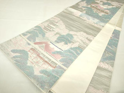 平和屋着物▼六通柄袋帯　プラチナ箔九百錦　名所清水寺　正絹　逸品　DAAX3990az