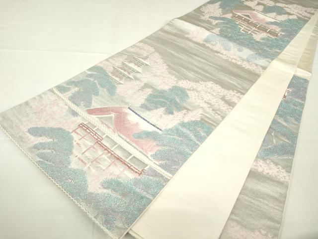 平和屋着物▼六通柄袋帯　プラチナ箔九百錦　名所清水寺　正絹　逸品　DAAX3990az