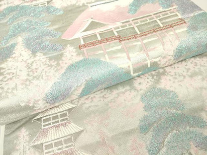 平和屋着物▼六通柄袋帯　プラチナ箔九百錦　名所清水寺　正絹　逸品　DAAX3990az