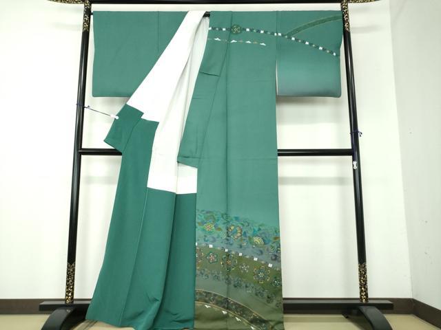 平和屋着物●中国三大刺繍 スワトウ刺繍 汕頭刺繍 総刺繍 訪問着 更紗花文 暈し染め 金糸 正絹 逸品 DAAX4097ps