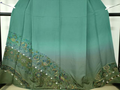 平和屋着物●中国三大刺繍 スワトウ刺繍 汕頭刺繍 総刺繍 訪問着 更紗花文 暈し染め 金糸 正絹 逸品 DAAX4097ps
