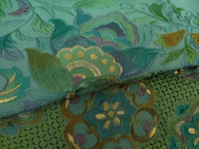 平和屋着物●中国三大刺繍 スワトウ刺繍 汕頭刺繍 総刺繍 訪問着 更紗花文 暈し染め 金糸 正絹 逸品 DAAX4097ps