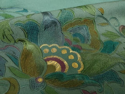 平和屋着物●中国三大刺繍 スワトウ刺繍 汕頭刺繍 総刺繍 訪問着 更紗花文 暈し染め 金糸 正絹 逸品 DAAX4097ps
