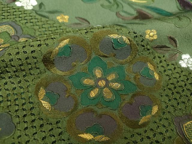 平和屋着物●中国三大刺繍 スワトウ刺繍 汕頭刺繍 総刺繍 訪問着 更紗花文 暈し染め 金糸 正絹 逸品 DAAX4097ps