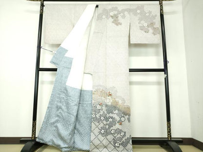 平和屋着物●訪問着 絞り 刺繍 道長花文 金彩 正絹 逸品 DAAX4098ps