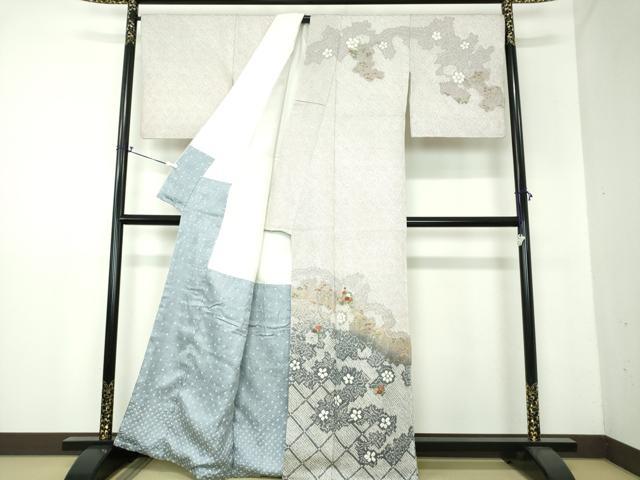 平和屋着物●訪問着 絞り 刺繍 道長花文 金彩 正絹 逸品 DAAX4098ps