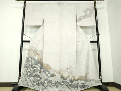 平和屋着物●訪問着 絞り 刺繍 道長花文 金彩 正絹 逸品 DAAX4098ps