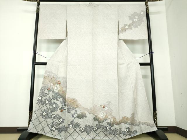 平和屋着物●訪問着 絞り 刺繍 道長花文 金彩 正絹 逸品 DAAX4098ps