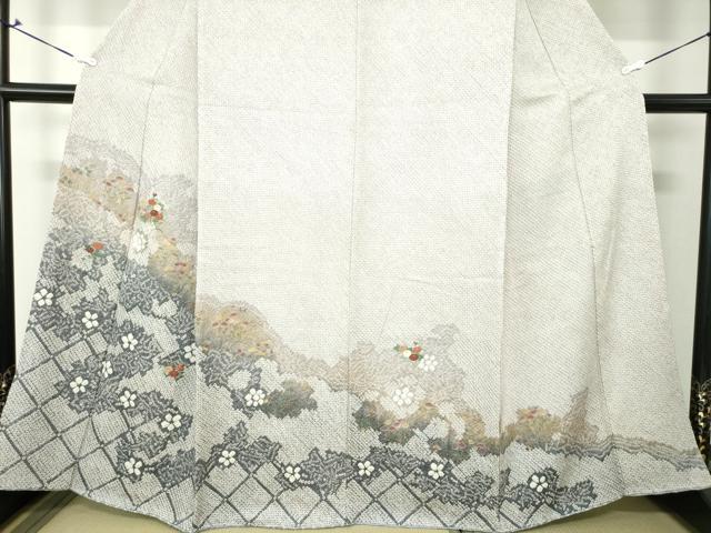 平和屋着物●訪問着 絞り 刺繍 道長花文 金彩 正絹 逸品 DAAX4098ps