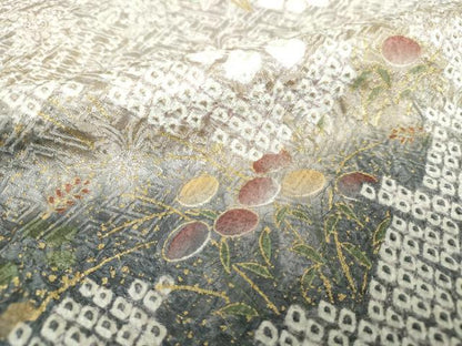 平和屋着物●訪問着 絞り 刺繍 道長花文 金彩 正絹 逸品 DAAX4098ps