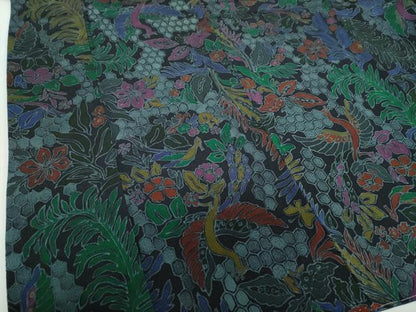 平和屋着物●上質な小紋　型染　鳳凰花文　黒地　鬼しぼ縮緬　正絹　逸品　未使用　DAAX4100ps