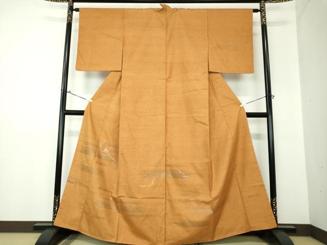 平和屋着物●訪問着 紬地 刺繍 若松葉 松ぼっくり 金彩 さが美扱い 正絹 逸品 DAAX4109ps