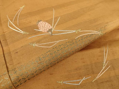 平和屋着物●訪問着 紬地 刺繍 若松葉 松ぼっくり 金彩 さが美扱い 正絹 逸品 DAAX4109ps