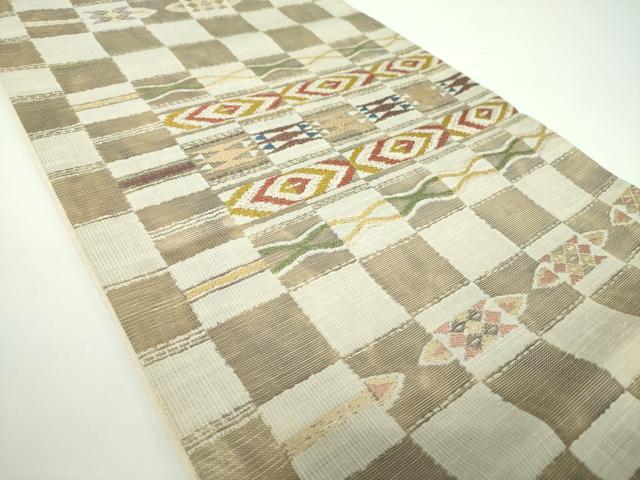 平和屋着物●六通柄袋帯 変わり市松 横段文 金糸 正絹 逸品 DAAX4167ps