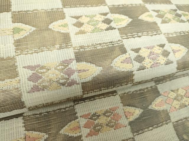 平和屋着物●六通柄袋帯 変わり市松 横段文 金糸 正絹 逸品 DAAX4167ps