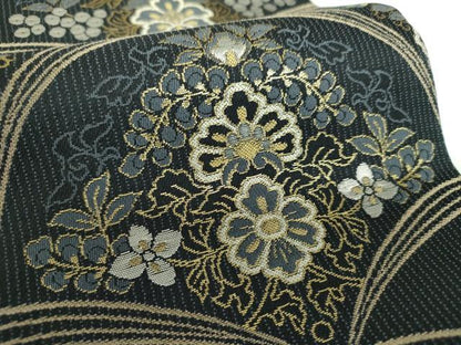 平和屋着物●六通柄袋帯 三眠蚕 花青海波 金銀糸 ますいわ屋扱い 正絹 逸品 DAAX4169ps