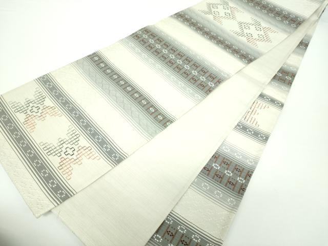 平和屋着物●全通柄袋帯 花織 横段文 正絹 逸品 DAAX4171ps