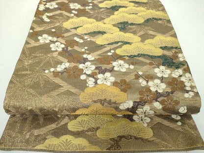 平和屋着物▽極上 創業280年 誉田屋源兵衛 六通柄袋帯 スリーシーズン帯 春 夏 秋 松竹梅 金糸 正絹 逸品 DAAX4173ps