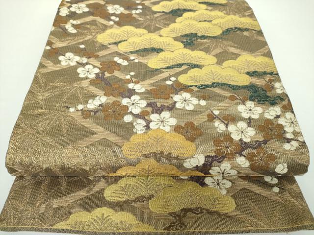 平和屋着物▽極上 創業280年 誉田屋源兵衛 六通柄袋帯 スリーシーズン帯 春 夏 秋 松竹梅 金糸 正絹 逸品 DAAX4173ps