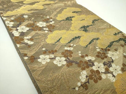 平和屋着物▽極上 創業280年 誉田屋源兵衛 六通柄袋帯 スリーシーズン帯 春 夏 秋 松竹梅 金糸 正絹 逸品 DAAX4173ps