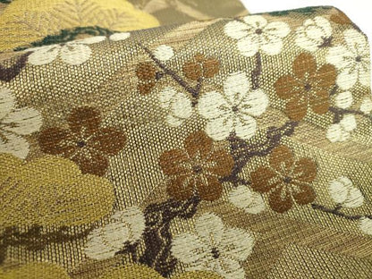 平和屋着物▽極上 創業280年 誉田屋源兵衛 六通柄袋帯 スリーシーズン帯 春 夏 秋 松竹梅 金糸 正絹 逸品 DAAX4173ps
