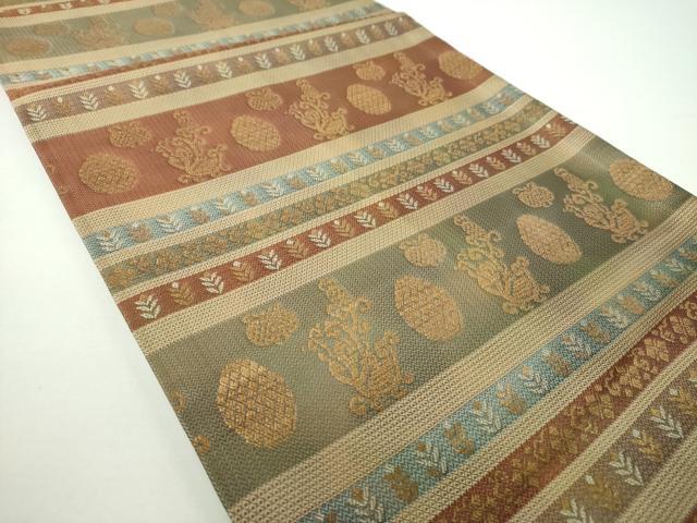 平和屋着物●全通柄袋帯　横段花文　金糸　正絹　逸品　DAAX4179ps