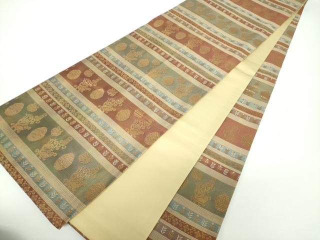 平和屋着物●全通柄袋帯　横段花文　金糸　正絹　逸品　DAAX4179ps