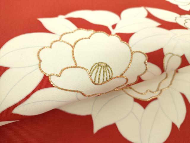 平和屋着物●塩瀬 九寸名古屋帯 駒刺繍 草花文 金彩 正絹 逸品 DAAX4213ps