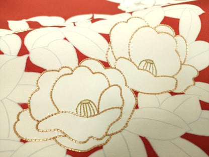 平和屋着物●塩瀬 九寸名古屋帯 駒刺繍 草花文 金彩 正絹 逸品 DAAX4213ps
