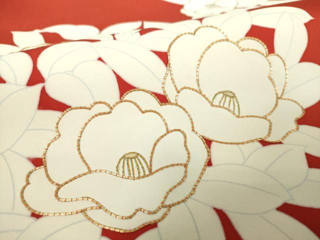 平和屋着物●塩瀬 九寸名古屋帯 駒刺繍 草花文 金彩 正絹 逸品 DAAX4213ps