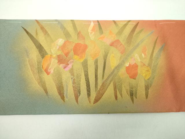 平和屋着物●塩瀬 九寸名古屋帯 草花文 金彩 正絹 逸品 DAAX4217ps