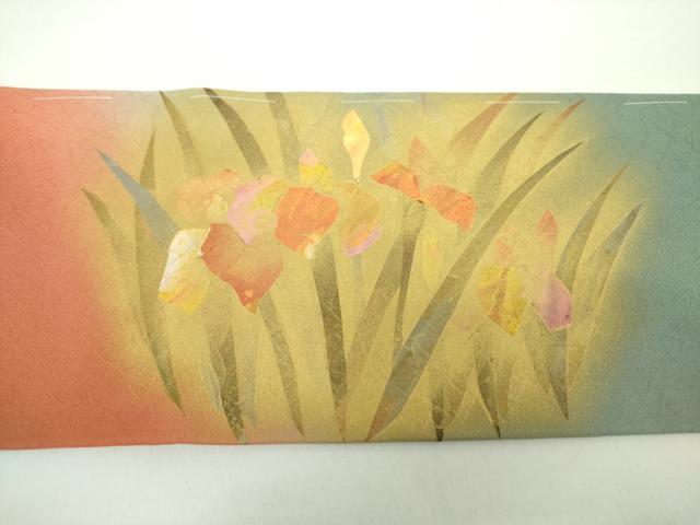 平和屋着物●塩瀬 九寸名古屋帯 草花文 金彩 正絹 逸品 DAAX4217ps